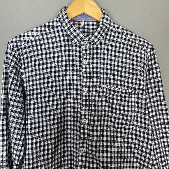 Lawman Pg 3 Shirt Gingham Size XL Navy Blue White Textured Button-Up Office Work - Picture 5 of 11